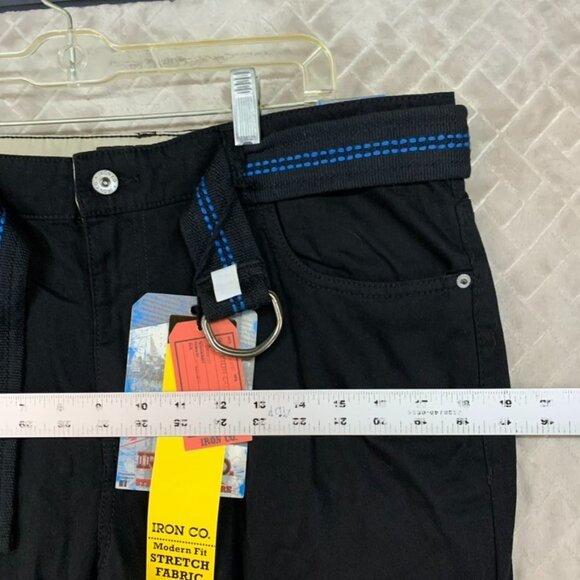 Iron Co Mens 34x32 Work Pants Black Slim Straight Stretch with Belt New - Picture 6 of 16
